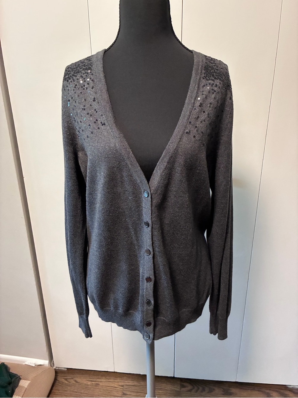 Merona Charcoal Gray V-Neck Sequin Shoulder Cardigan